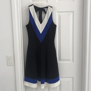 Black, blue and white dress